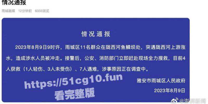 近日四川雅安雨城区鱼鳞坝网红打卡点  突遇河道涨水 多名游客被洪水冲走    7人遇难4人获救-51吃瓜网